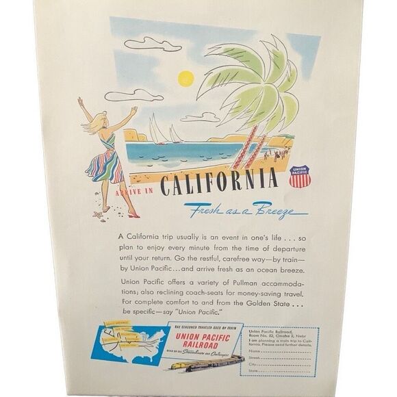 Vintage 1947 Union Pacific California Fresh as a Breeze Ad Advertisment - Picture 2 of 4